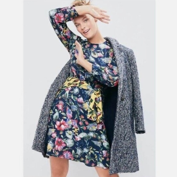 J. Crew Navy Floral print long sleeve chiffon dress size 2 - Picture 3 of 14